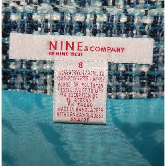 Nine & Company Y2K Tweed Preppy Skirt Size 8 Aqua Blue Side Zip Knee Length Offi - Picture 7 of 7
